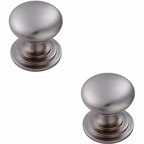 Loops 2 Pack Victorian Round Cupboard Door Knobs in Brushed Stainless Steel, 25mm Diameter