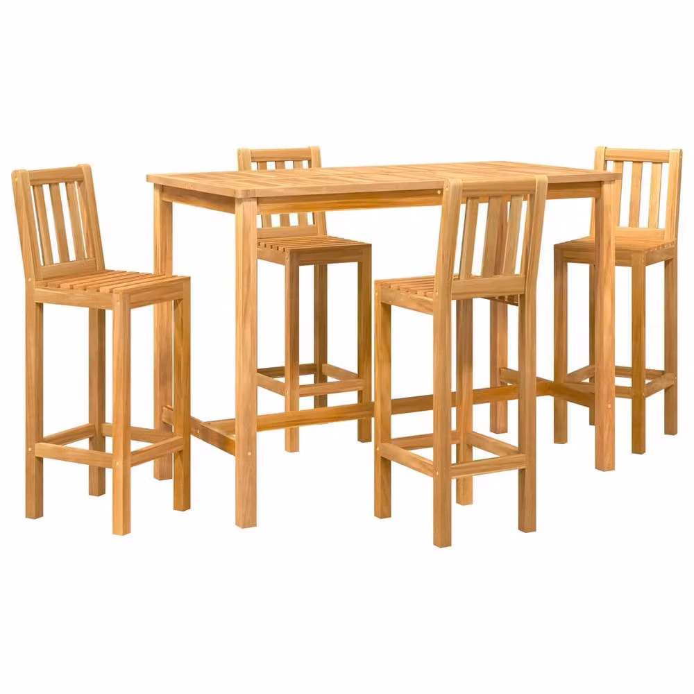 Berkfield Home 5-Piece Outdoor Bar Set in Brown Lacquered Natural Solid Teak Wood – 2