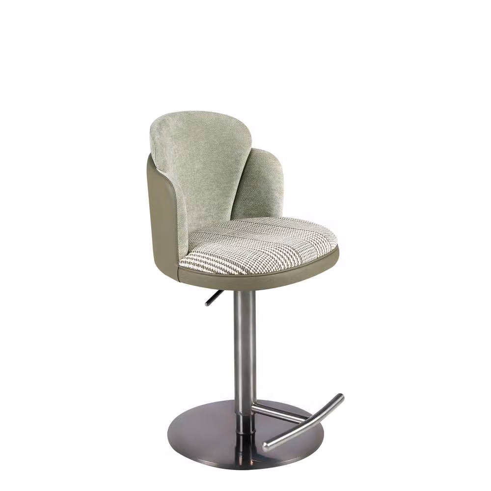 Angel Cerda Modern Fabric and Synthetic Leather Swivel Bar Stool in Green and White – 4