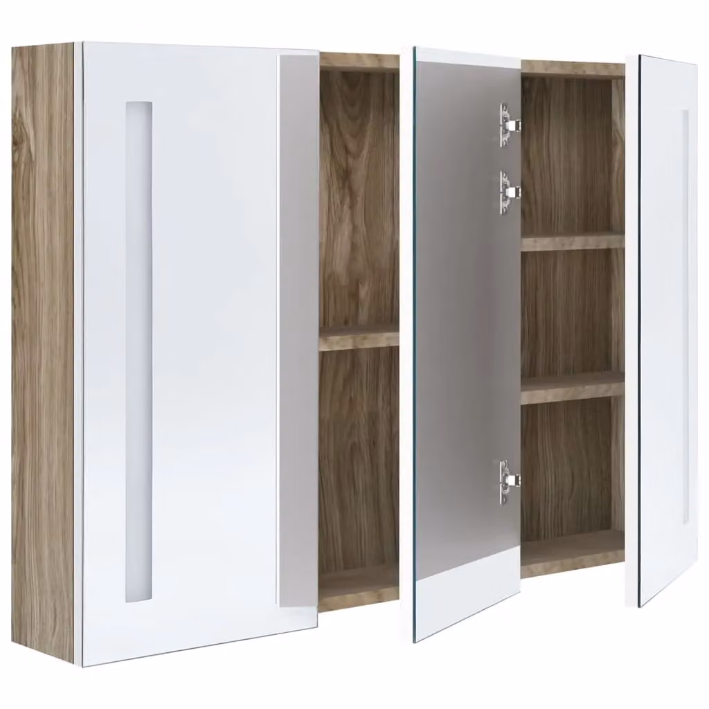 Berkfield Home LED Bathroom Mirror Cabinet in White and Oak, W/D/H: 89 x 14 x 62 cm – 3