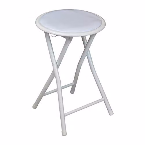 Harbour Housewares White Padded Folding Stool with Metal Frame