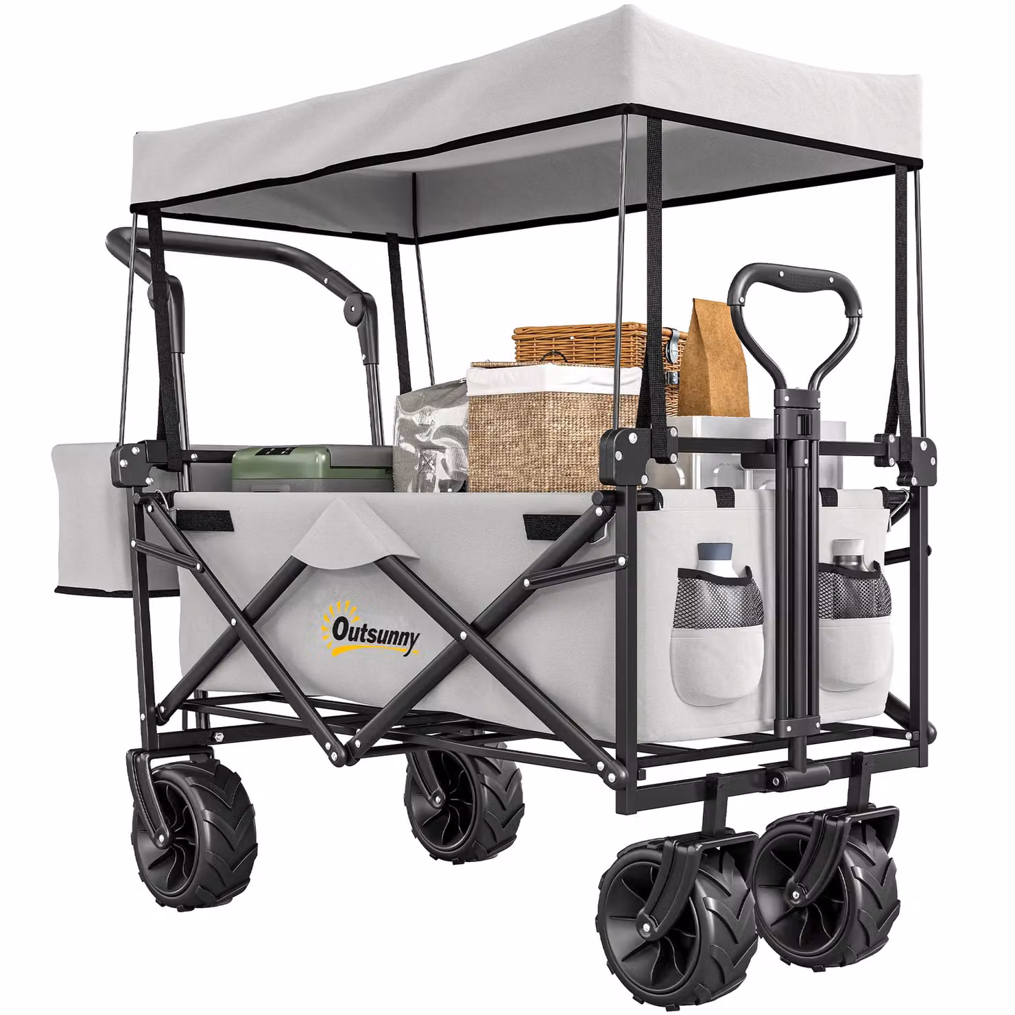 OUTSUNNY Outdoor Push Pull Wagon Stroller Cart with Canopy Top in Grey – 2