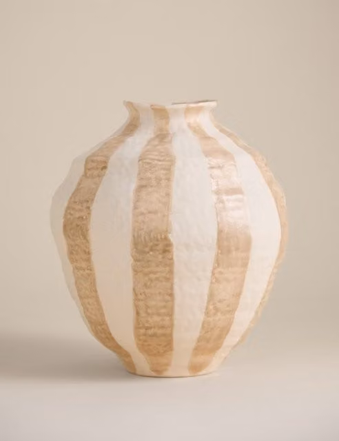 M&S Modern Striped Ceramic Tabletop Vase in Beige