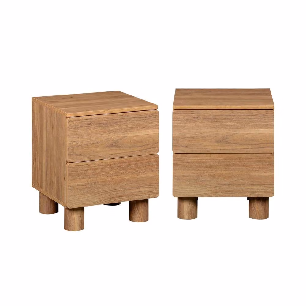 Sweek Set of 2 Brown Pine Wood Bedside Tables with 2 Drawers – 2