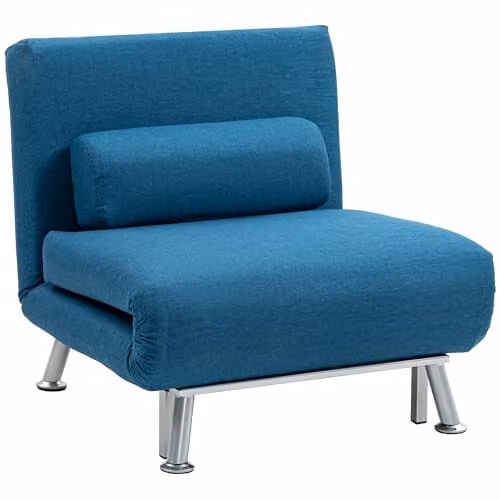 HOMCOM Blue 3-in-1 Convertible Folding Sofa Bed Chair with Armrests and Metal Frame, W/D/H: 75 x 75 x 70 cm – 1