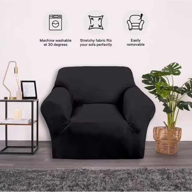 Brentfords Elastic Stretch 1 Seater Chair Cover Protector in Black