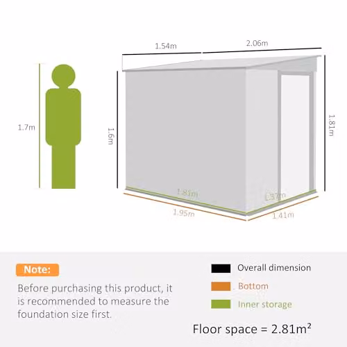 Outsunny Light Grey Metal Lean-to Garden Shed with Foundation Kit and Side Vents, W/D/H: 212.5 x 154 x 181 cm – 6