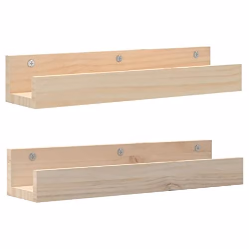 vidaXL Set of 2 Natural Solid Wood Pine Wall Shelves, W: 50 cm, D: 12 cm, H: 9 cm