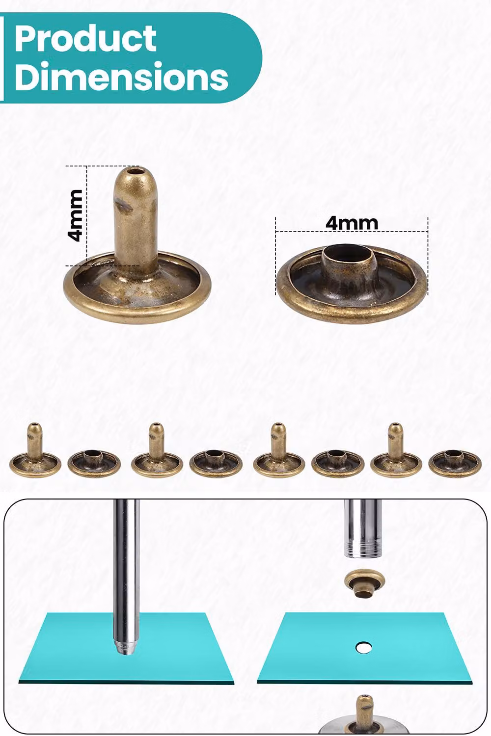 Neel Blue 4mm Double Cap Rivets, 100pcs Tubular Metal Studs in Bronze – 2