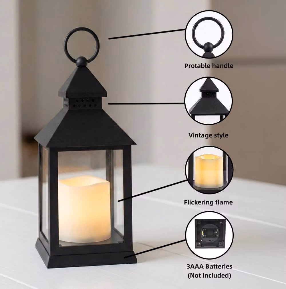 Bright Zeal 2 Pack Black Metal LED Candle Lanterns with Timer and Flicker Effect for Tabletop Decor – 4
