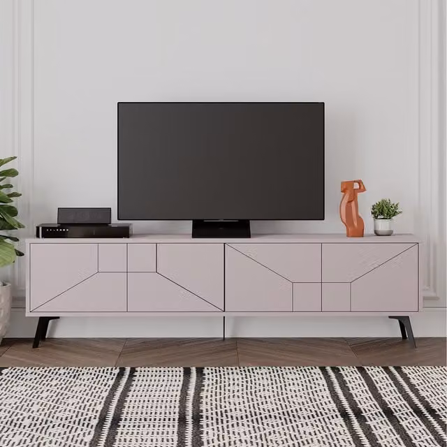 Decortie Dune Modern Geometric TV Unit Multimedia Centre in Grey, 2 Pack – 1