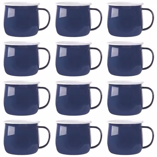 Argon Tableware Enamel Belly Mugs, 375ml, Blue and White, Set of 12 – 1