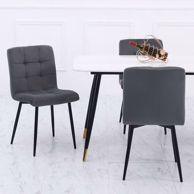 Livingandhome Set of 4 Modern Grey Velvet Upholstered Dining Chairs with Black Metal Legs