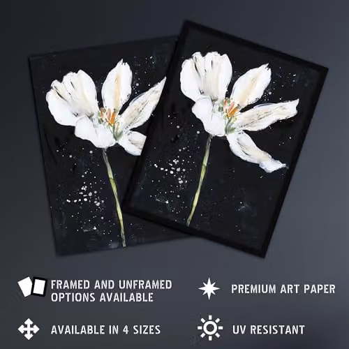 Artery8 Abstract White Lily Flower Black Floral Wall Art Paper Poster Print, W/H: 46 x 61 cm – 2