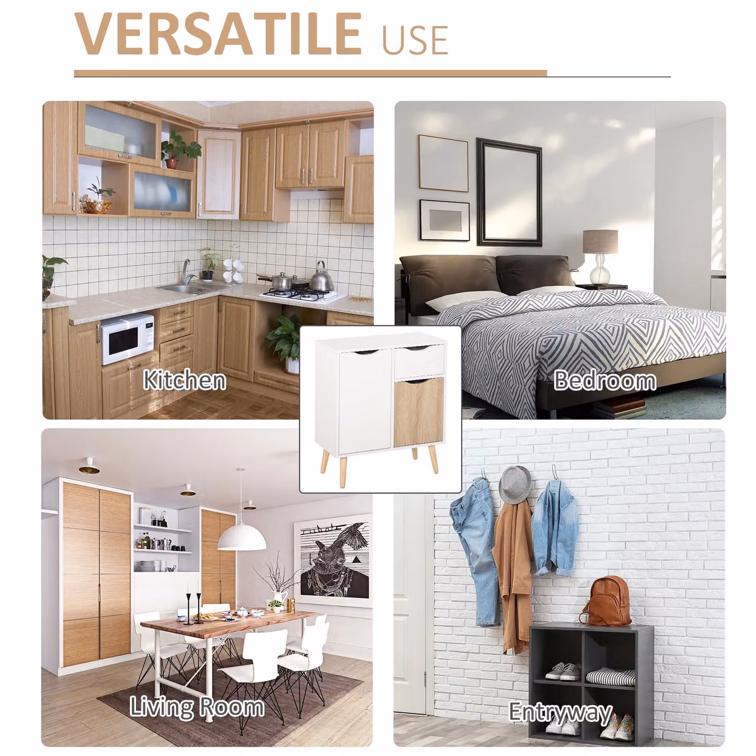 HOMCOM Scandinavian Style Sideboard Cabinet with Drawer in Sand and White – 2