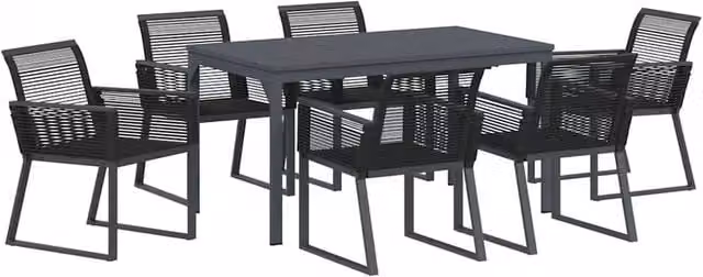 Berkfield Home 7 Piece Modern Garden Dining Set in Black Matt Poly Rattan and Powder Coated Steel