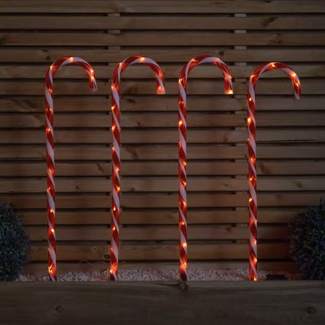 Samuel Alexander Set of 4 XL Red and White Striped LED Christmas Candy Cane Garden Path Lights – 2