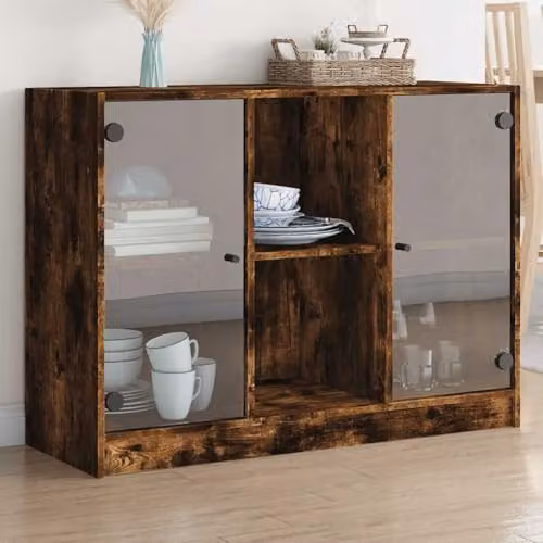 vidaXL Modern Sideboard in Smoked Oak, Brown Engineered Wood, W: 102 cm, D: 37 cm, H: 75.5 cm – 2
