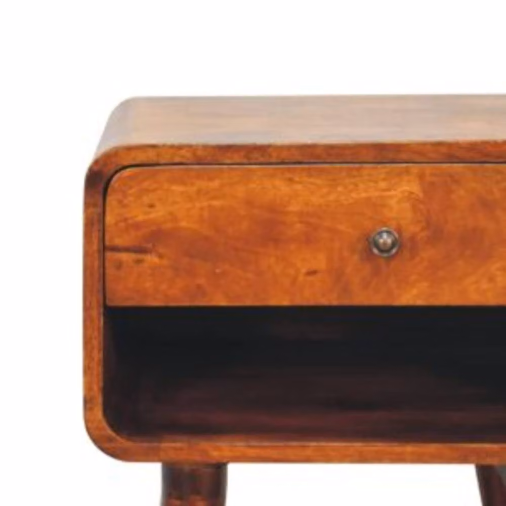 Wyld Haus Honfleur Curve Bedside Table in Brown Mango Wood with Drawer and Shelf, W/D/H: 45 x 35 x 56 cm – 3