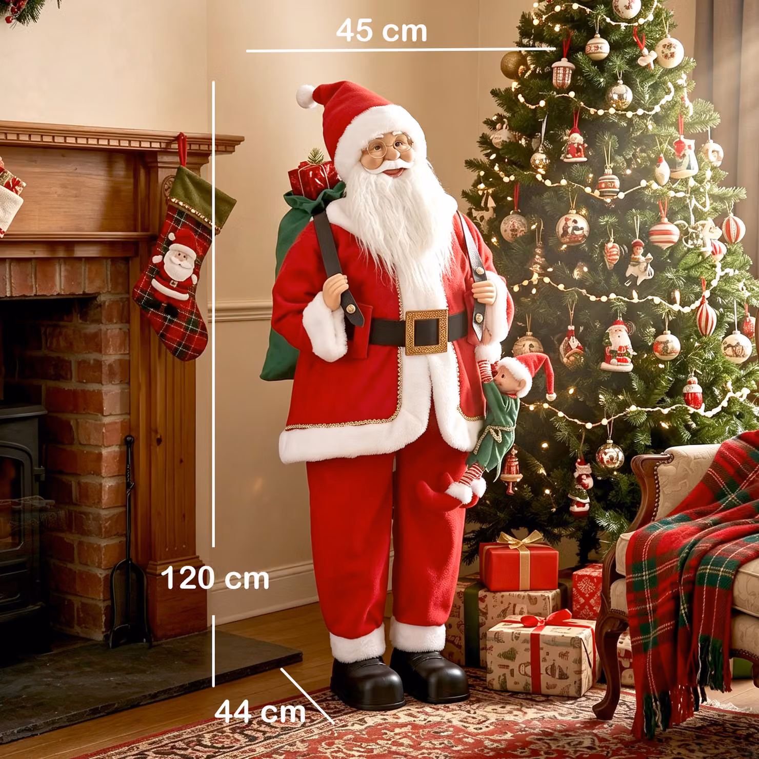 HOMCOM 4ft Animated Singing and Dancing Santa Claus Figure with Sack and Hanging Elf, Sound and Touch Activated, Height: 121.92 cm – 3