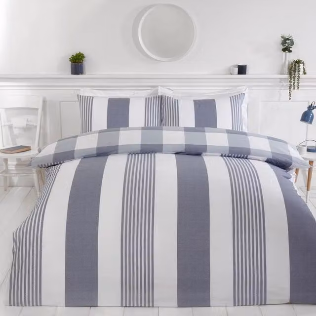 Rapport Blue Striped Reversible Cotton Polyester Duvet Cover Set, W/D/H: 90 x 200 cm
