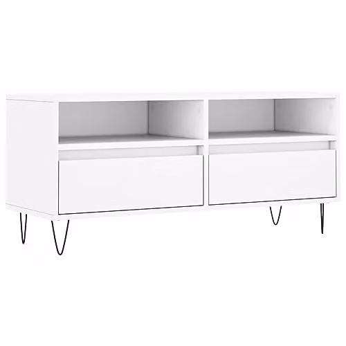 vidaXL Modern White TV Cabinet in MDF and Metal, W: 100 cm, D: 44.5 cm, H: 44.5 cm