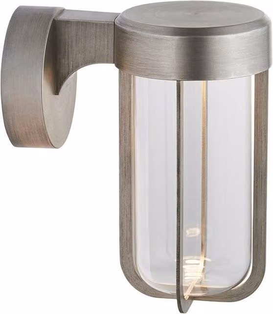Loops Brushed Silver Outdoor Wall Light with Transparent Glass Shade, IP44 Rated, Integrated Warm White LED – 1