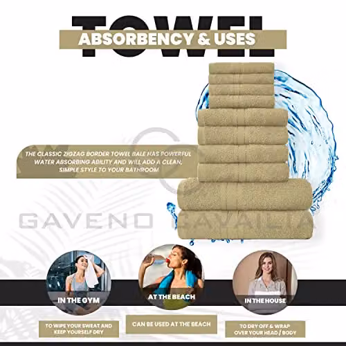 GAVENO CAVAILIA 10 Piece Egyptian Cotton Towel Set in Brown and Beige – 2