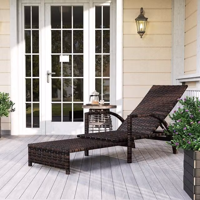 Outsunny PE Rattan Sun Lounger with Adjustable Headrest and Armrests in Brown