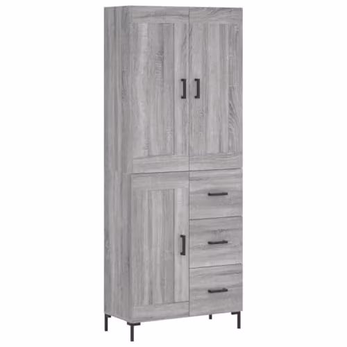 vidaXL Modern Grey Sonoma Highboard with Hinged Doors and Internal Shelves, W/D/H: 69.5 x 34 x 180 cm – 1