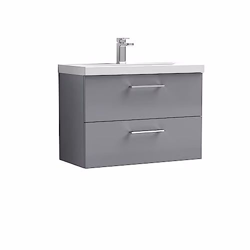 Balterley Wall Hung Bathroom Vanity Unit with Basin and 2 Soft Close Drawers, Grey, W: 81.0 cm, D: 39.0 cm, H: 57.9 cm