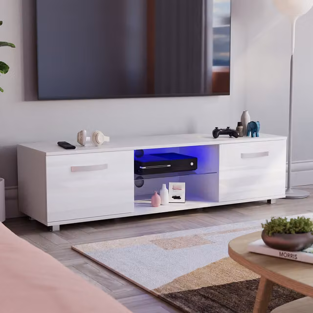 Vida Designs Cosmo 2 Door LED TV Unit in White and Multicolour, Width: 140 cm
