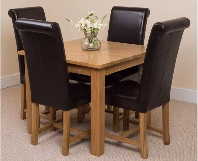 Thats Furniture Oslo Oak Small Dining Table and 4 Washington Brown Leather Chairs, W/D/H: 90 x 90 x 75 cm – 1