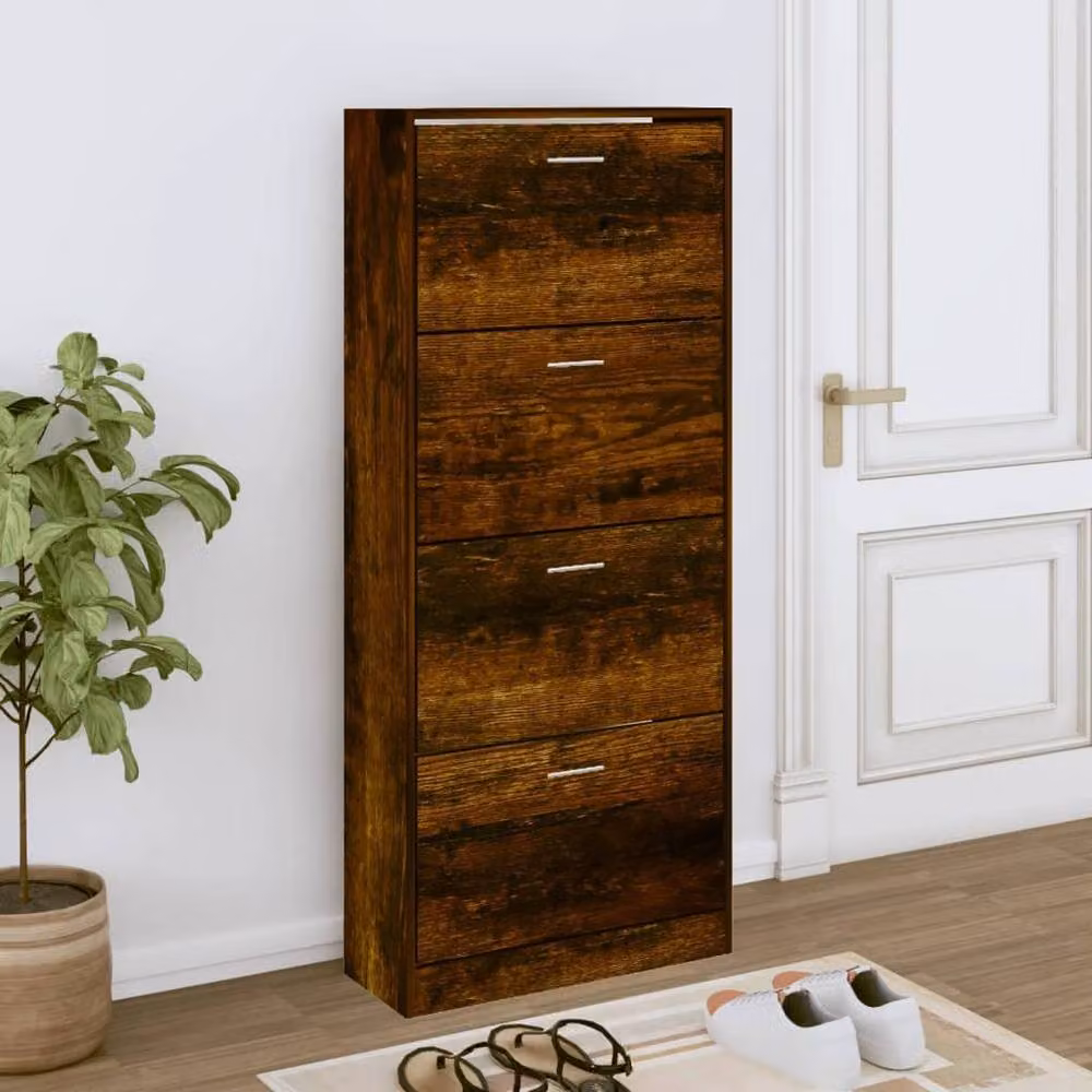 Berkfield Home Smoked Oak Shoe Cabinet in Brown, W: 63 cm, D: 24 cm, H: 147 cm – 2