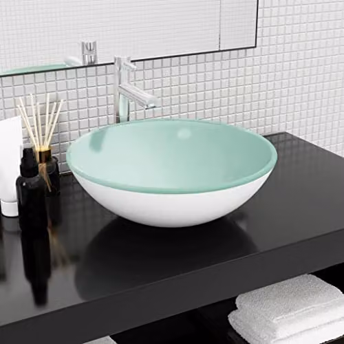 vidaXL Round Tempered Glass Countertop Basin, White, W/D/H: 42 x 42 x 14 cm – 2