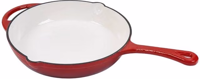 Living and Home Enamelled Cast Iron Frying Pan with Pouring Spouts in Red, Small – 1