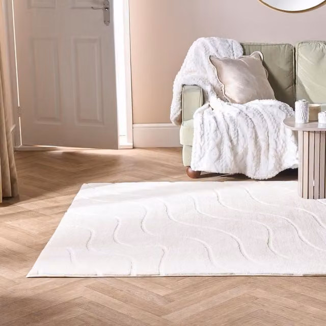 OHS Hand-Tufted Wave Contour Rug in Ivory and Brown, Width: 150 cm