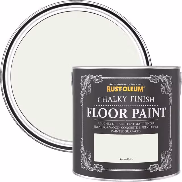 Rust-Oleum Scratch-Proof Water Based Floor Paint in Matt Finish, Steamed Milk White, 2.5L – 1