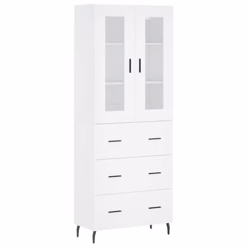 vidaXL Modern White Highboard with Internal Shelves and Doors, W/D/H: 69.5 x 34 x 180 cm