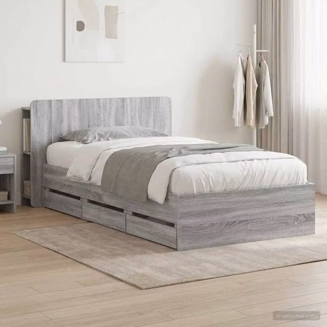 Berkfield Home Modern Bed Frame with Storage Drawers in Grey Sonoma, W/D/H: 90 x 200 cm, Engineered Wood – 1