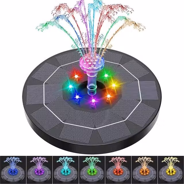 Kelvenix Solar Powered LED Fountain Water Feature Pump in Black