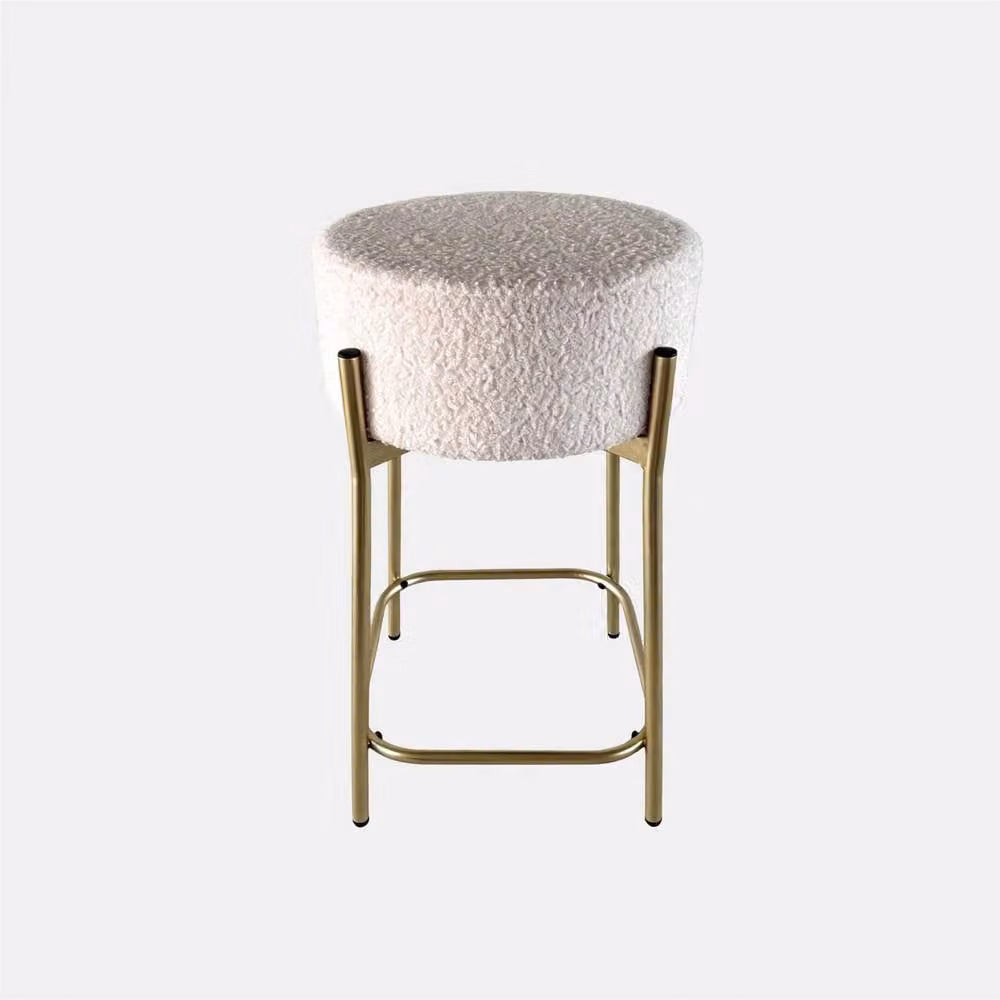 OHS Modern Bouclé Bar Stool with Gold Metal Legs in White – 2