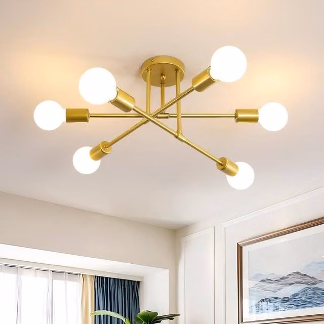 COMELY Industrial 6-Light Adjustable Ceiling Chandelier in Gold/Brass