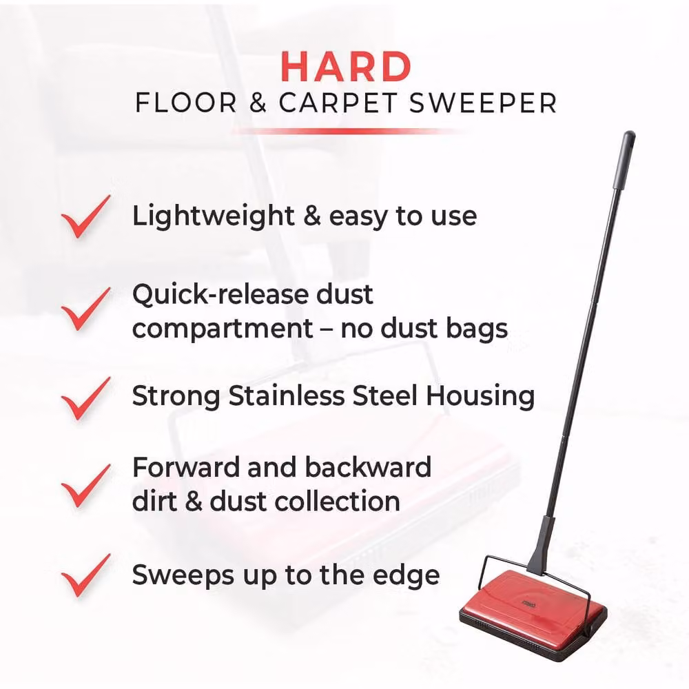 Coopers of Stortford Lightweight Manual Foldable Carpet Sweeper in Red for Carpets, Rugs and Hard Floors – 2