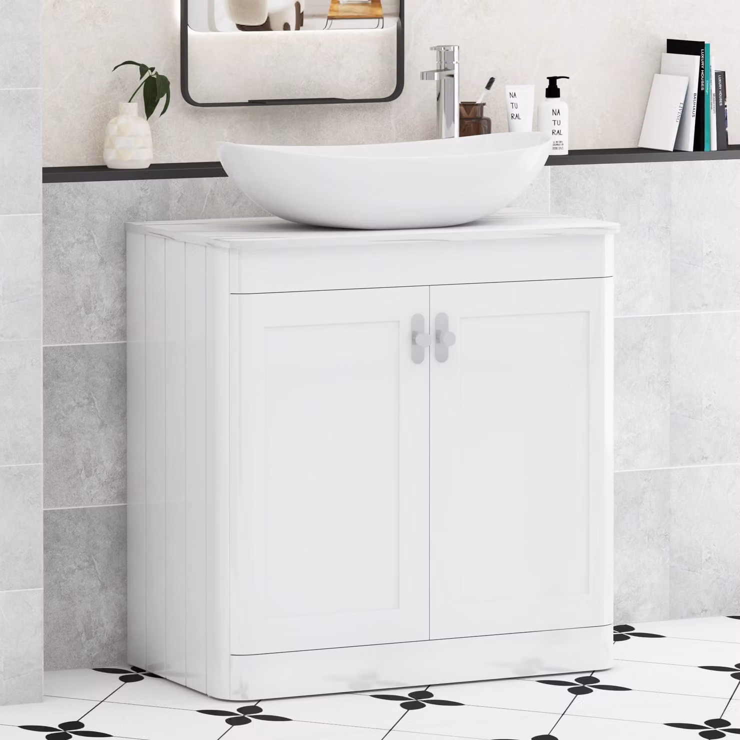 Royal Bathrooms Henley 800mm Gloss White Floor Standing 2 Door Vanity Unit with Cesar Basin and Chrome Knob