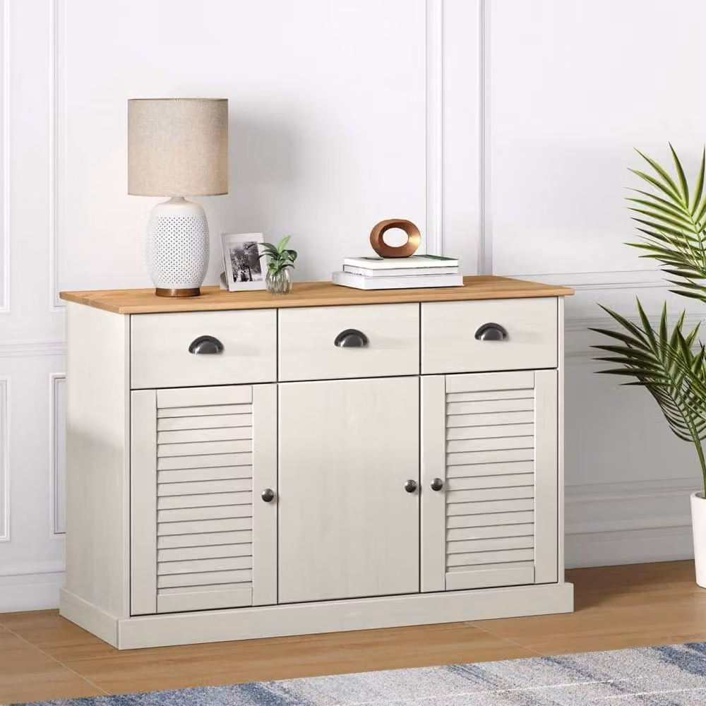 Berkfield Home VIGO Sideboard with Drawers in White Waxed Solid Pine Wood, W/D/H: 113 x 40 x 75 cm – 2