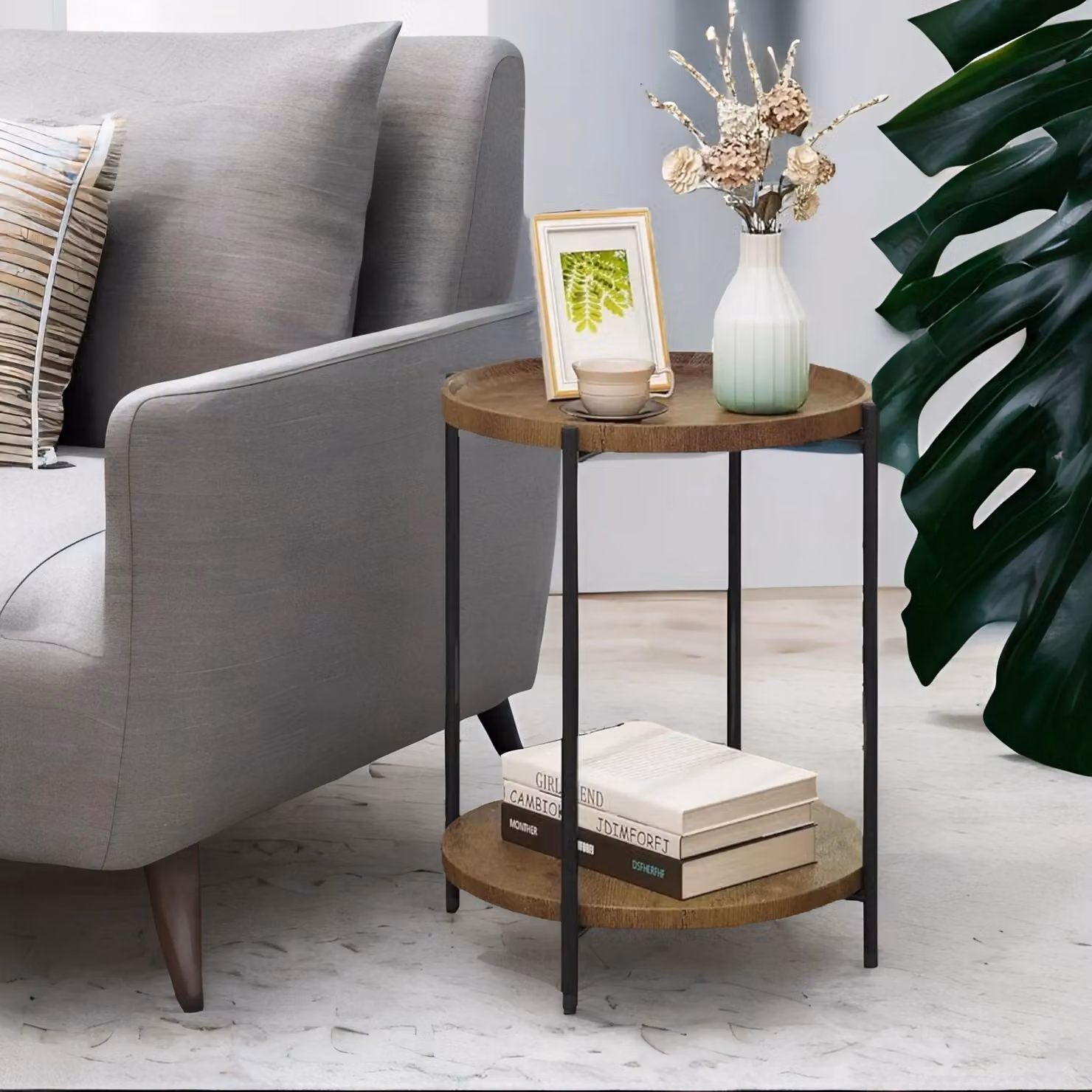 Rafaelo Mobilia Industrial 2 Tier Round Coffee Table in Rustic Brown and Black – 2