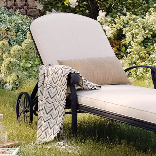 CHARLES BENTLEY Cast Aluminium Sun Lounger Recliner with Beige Cushion, Black – 3