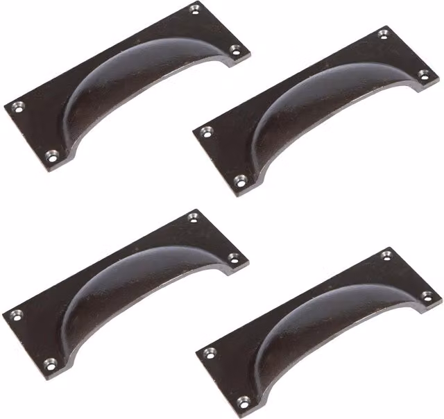 Hammer and Tongs Pack of 4 Rectangular Cabinet Cup Handles in Matt Black Iron, W: 130 mm, H: 50 mm