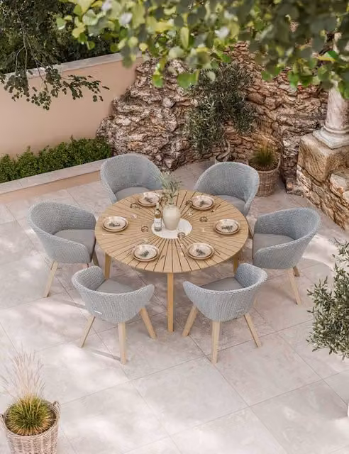 Royalcraft Roma 6 Seater Round Dining Set in Grey Mix Acacia Wood